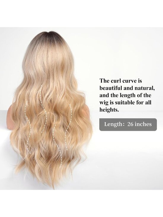 Women\'s Blonde Heat Resistant Long Curly Wavy Synthetic Wig with Bangs Size 26In main image 3